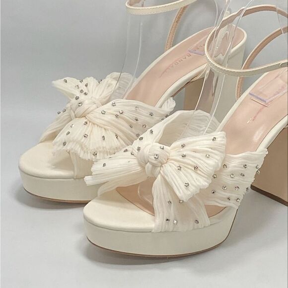 Loeffler Randall Natalia Crystal-Embellished Bow Platform Sandals size 10.5 - Picture 6 of 13